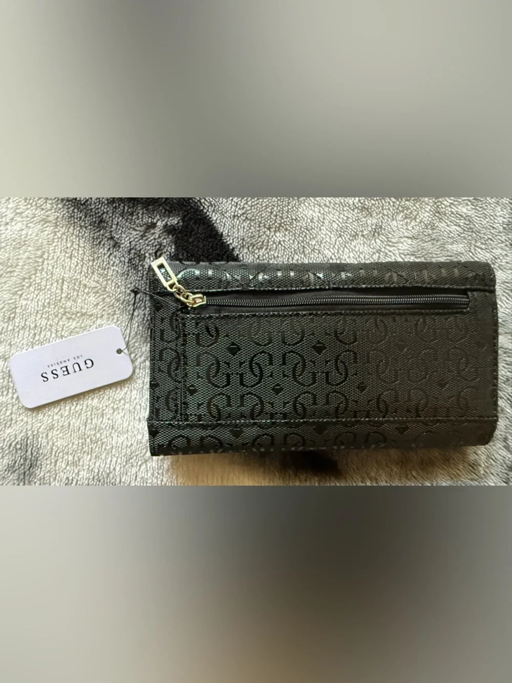 GUESS Black Monogram Zip Continental Wallet with Gold Hardware - Picture 3 of 4